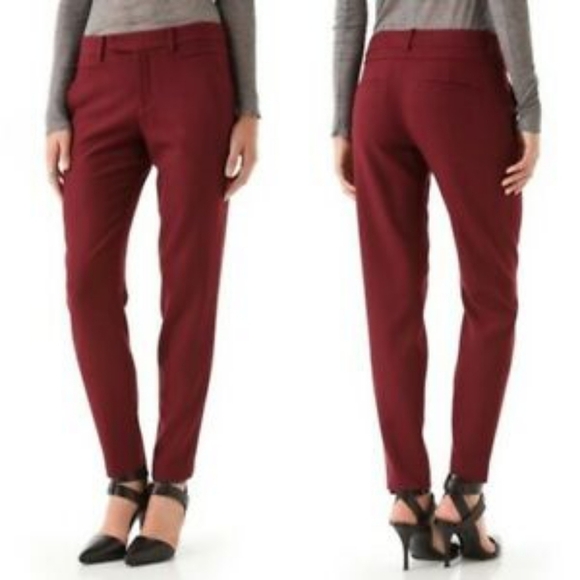 HELMUT Lang Pixel Suiting Wool Woven Skinny Pants, Wine Burgundy, Size 4 - Picture 1 of 11